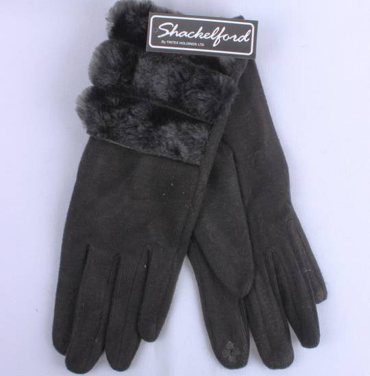 Shackelford knit glove with 3 fur band cuff black STYLE:S/LK5067BLK
